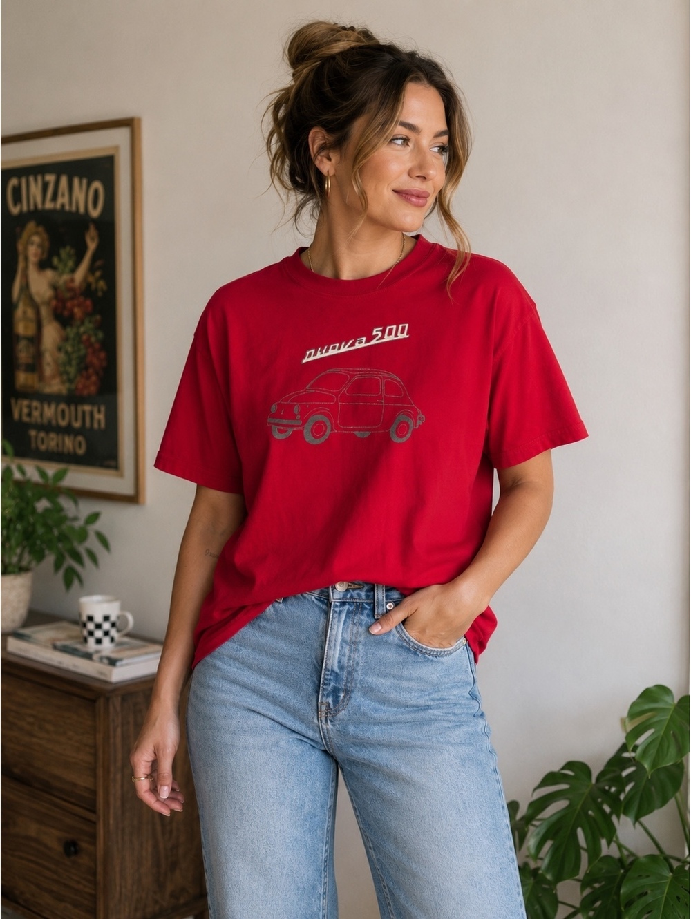 Fiat 500 Nuova Red Graphic T-Shirt L